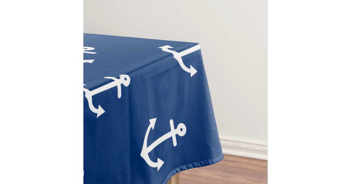 Navy Blue Nautical Anchor Pattern Tablecloth | Zazzle