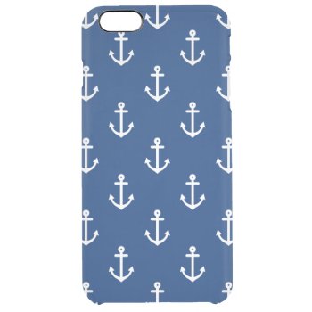 Navy Blue Nautical Anchor Pattern Clear Iphone 6 Plus Case by PastelCrown at Zazzle