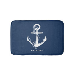 Navy Blue Nautical Anchor Personalized Bath Mat