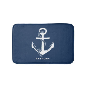 Navy Blue Nautical Anchor Personalized Bath Mat