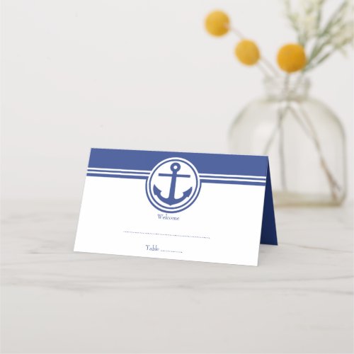 Navy Blue Nautical Anchor Reception Place Card