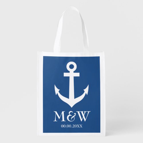 Navy blue nautical anchor reusable wedding bag