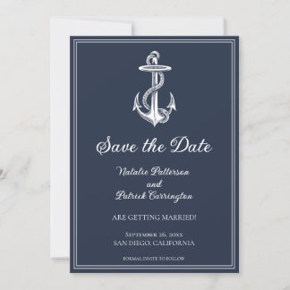 Navy Blue Nautical Anchor Save the Date Invitation
