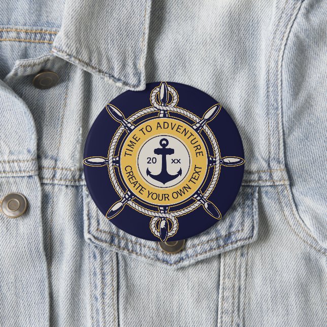 Navy Blue Nautical Anchor & Ship's Wheel Adventure Button (In Situ)