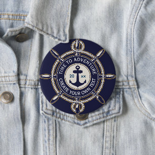 Navy Blue Nautical Anchor & Ship's Wheel Adventure Button