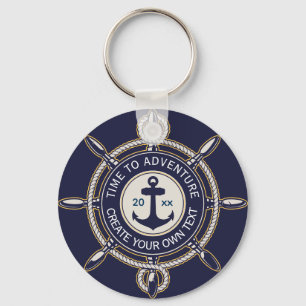 Navy Blue Nautical Anchor & Ship's Wheel Adventure Keychain