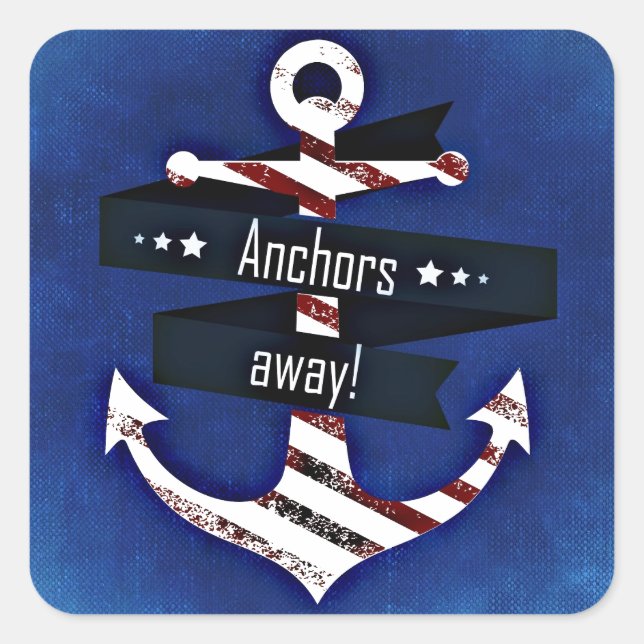 Navy Blue Nautical Anchor Square Sticker (Front)