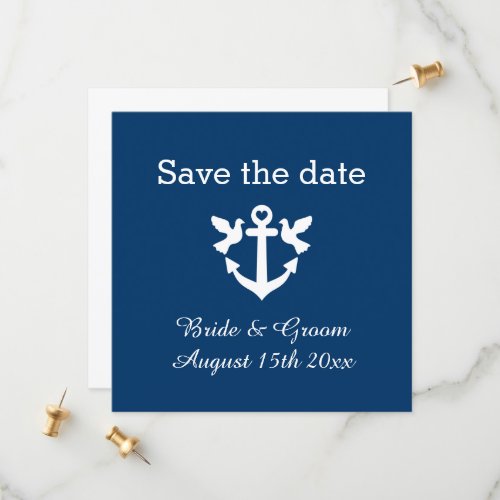 Navy blue nautical anchor square wedding save the date