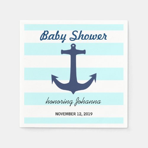 Navy Blue Nautical Anchor Stripes Baby Shower Napkins