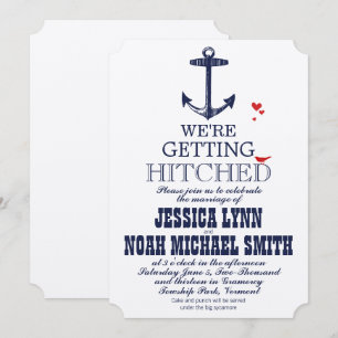Navy Blue Nautical Anchor Typography Red Wedding Invitation