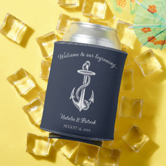 Navy Blue Nautical Anchor Wedding Can Cooler
