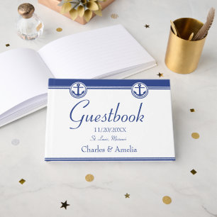 Navy Blue Nautical Anchor Wedding Day Guestbook