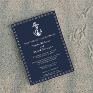 Navy Blue Nautical Anchor Wedding Invitation