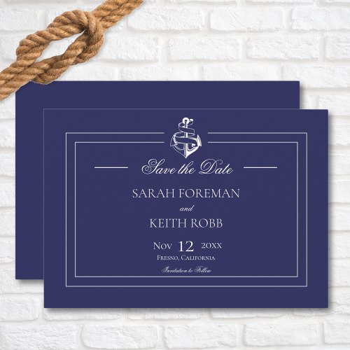Navy Blue Nautical Anchor Wedding Save The Date