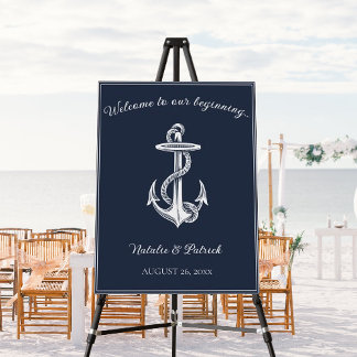Navy Blue Nautical Anchor Wedding Welcome Sign