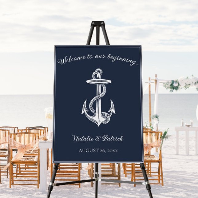 Navy Blue Nautical Anchor Wedding Welcome Sign (Navy Nautical Anchor Wedding Welcome Sign)