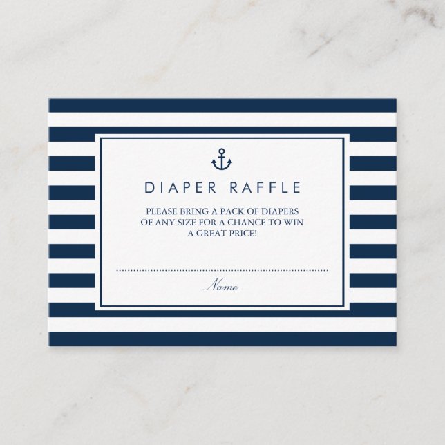 Navy Blue Nautical Baby Shower Diaper Raffle Enclosure Card (Front)