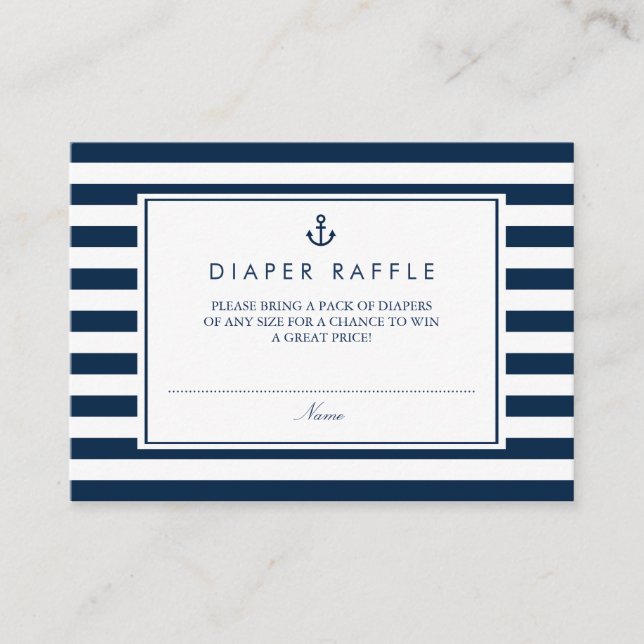 Navy Blue Nautical Baby Shower Diaper Raffle Enclosure Card (Front)