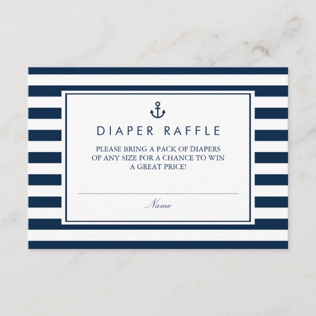 Navy Blue Nautical Baby Shower Diaper Raffle Enclosure Card (Front)