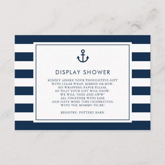 Navy Blue Nautical Baby Shower Display Shower Enclosure Card (Front)