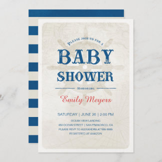 Navy Blue Nautical Baby Shower Invitation