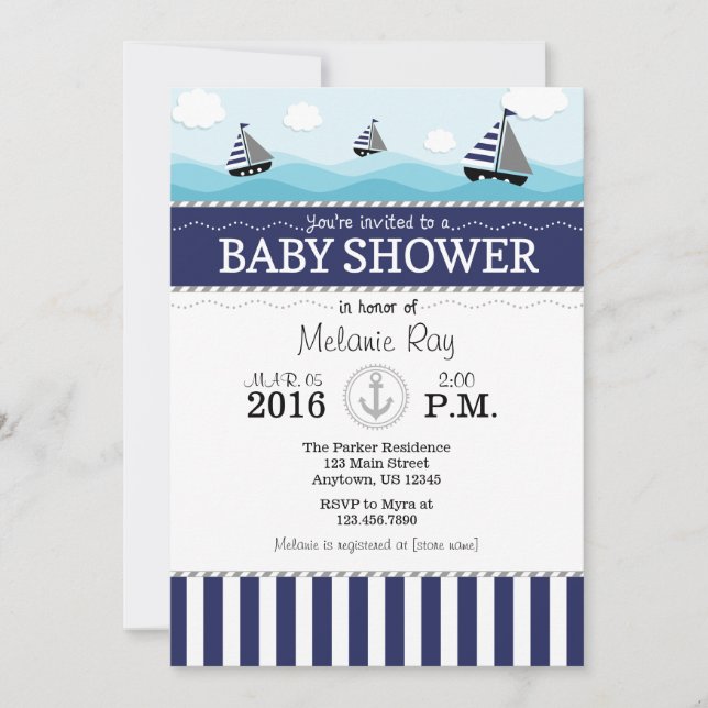Navy Blue Nautical Baby Shower Invitation (Front)