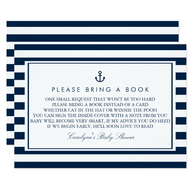 Navy Blue Nautical Baby Shower Please Bring A Book Invitation