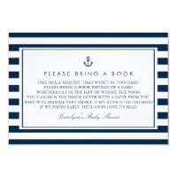 Navy Blue Nautical Baby Shower Please Bring a Book Card