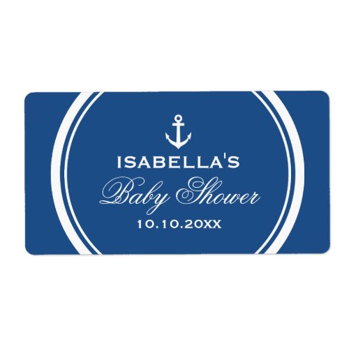 Navy blue nautical baby shower water bottle labels