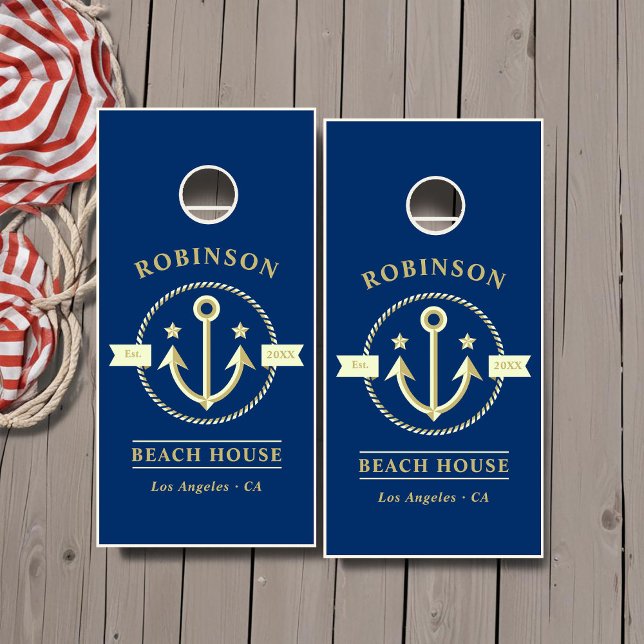 Navy Blue Nautical Beach House Cornhole Set (Navy Blue Nautical Beach House Cornhole Set)