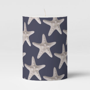 Navy Blue Nautical Beach Starfish Pillar Candle