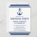 Navy Blue Nautical Birthday Party Invitations