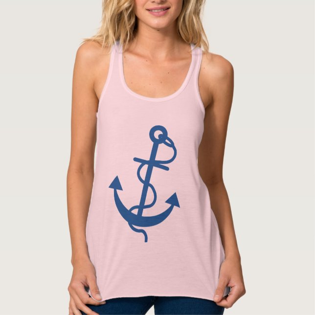 Navy Blue Nautical Boat Anchor Illustration 3 Tank Top (Front)
