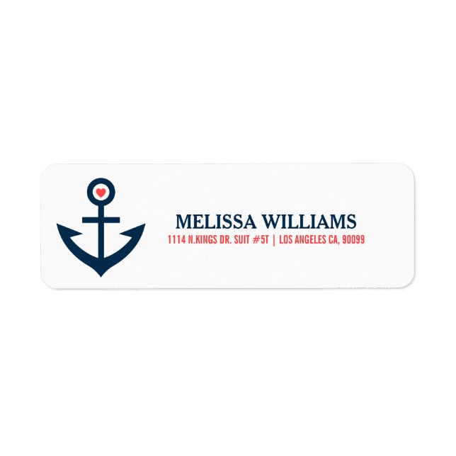 Navy Blue Nautical Boat Anchor Illustration Label (Front)
