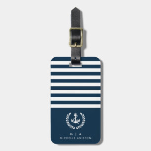 Navy Blue Nautical Boat Anchor   Monogram Custom   Luggage Tag