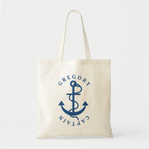 Navy Blue Nautical Boat Anchor Monogramed Tote Bag