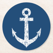 Navy blue nautical boat anchor paper coasters