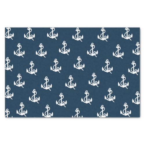 Navy Blue Nautical Boat Anchor Pattern Tissue Paper