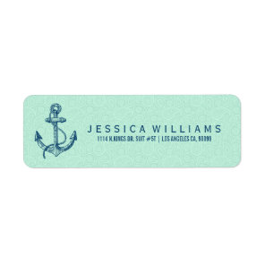 Navy Blue Nautical Boat Anchor & Stripes 2 Label