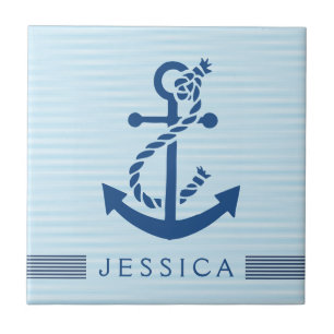 Navy Blue Nautical Boat Anchor Tile