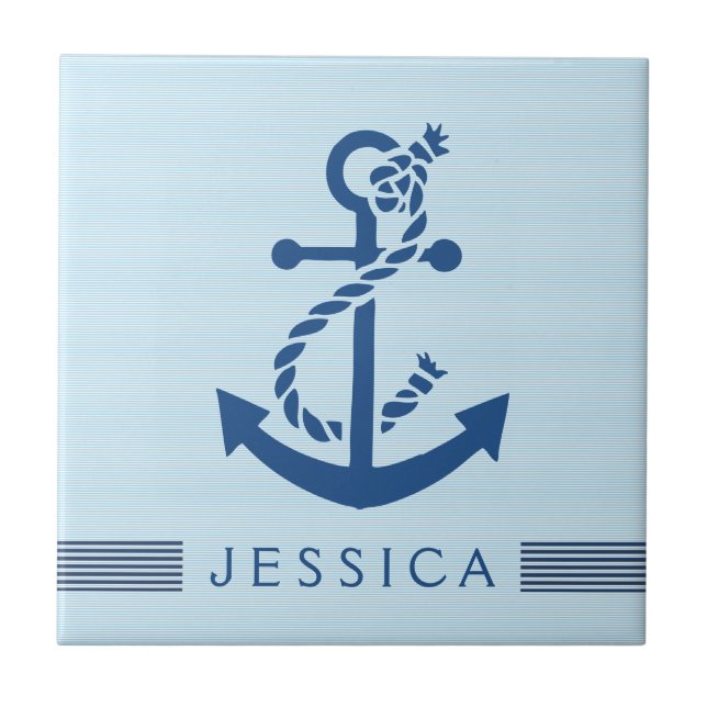 Navy Blue Nautical Boat Anchor Tile (Front)