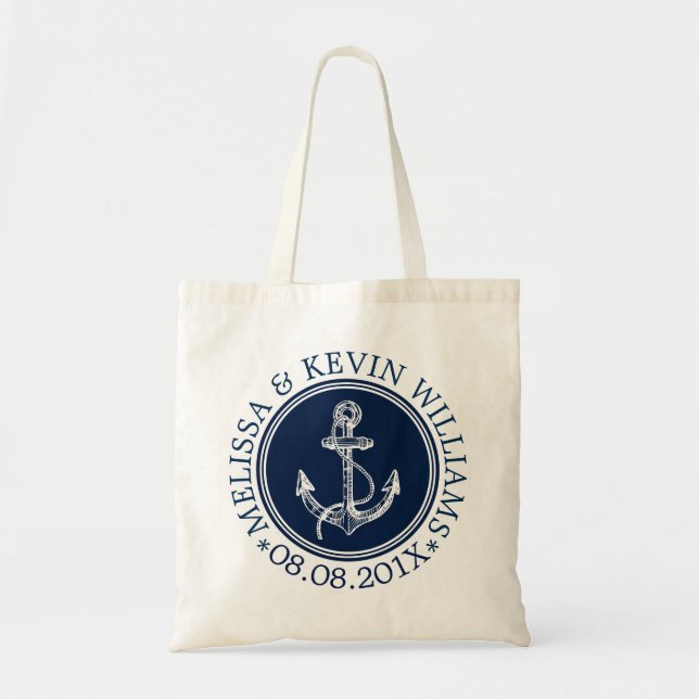 Navy Blue Nautical Boat Anchor Wedding Template Tote Bag (Front)