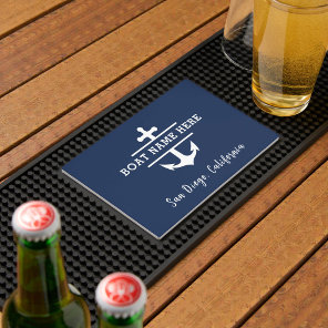 Navy Blue Nautical Boat Name Anchor  Bar Mat
