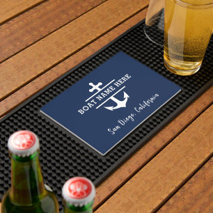 Navy Blue Nautical Boat Name Anchor Bar Mat