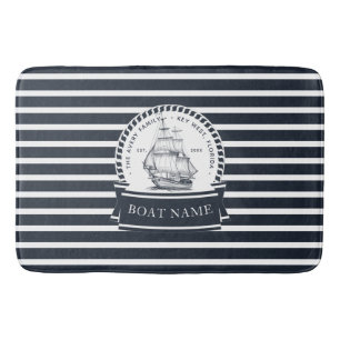 Navy Blue Nautical Boat Personalized Bath Mat