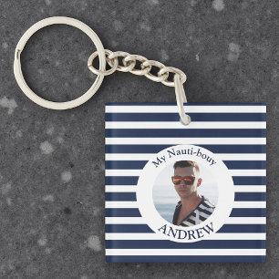 Navy Blue Nautical Boyfriend Photo Keychain