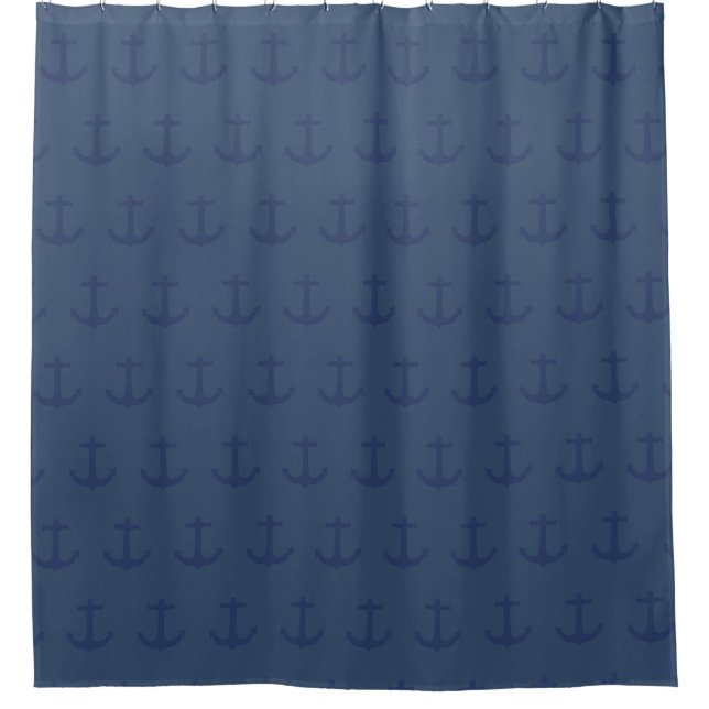 Navy Blue Nautical Classic Anchor Shower Curtain (Front)