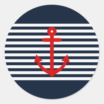 Navy Blue Nautical Classic Round Sticker by OrganicSaturation at Zazzle