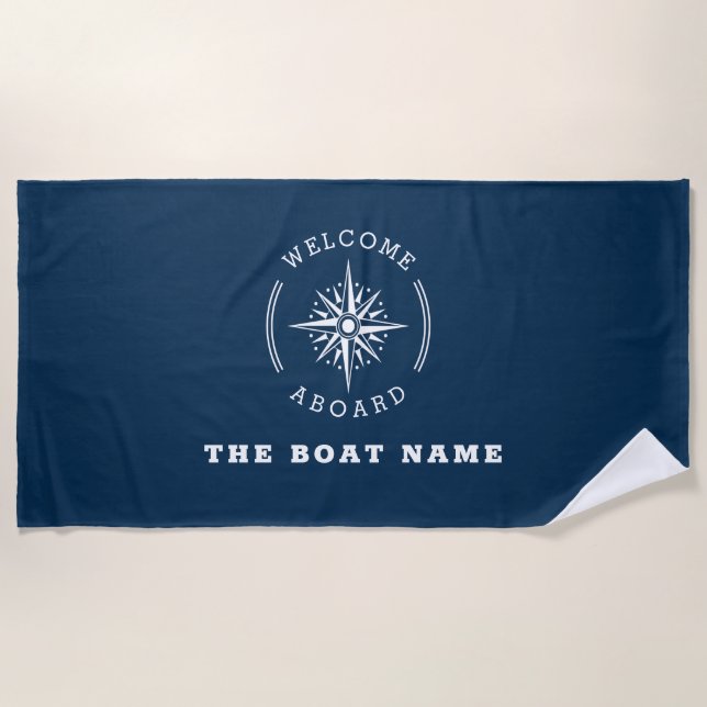 navy blue nautical compass boat  beach towel (Front)