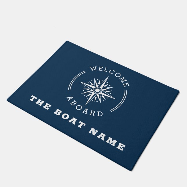 navy blue nautical compass boat ship doormat (Angled)